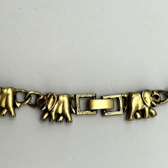 Vintage Elephant Link 18” Necklace Gold Tone Animal Theme Statement Jewelry - Picture 3 of 8